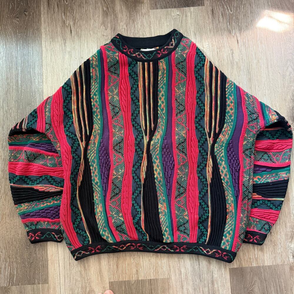 Vintage Norm Thompson COSBY Tundra 3D Knit Coogi Style Biggie Sweater Sz XL